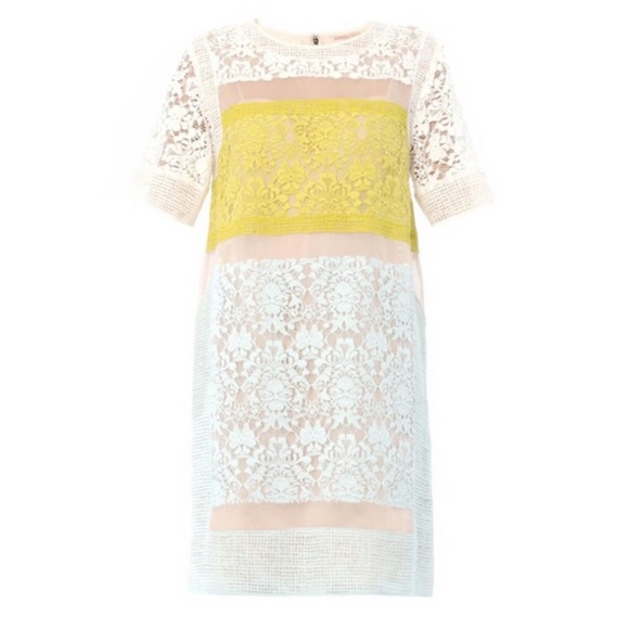 Rebecca Taylor Yellow Lace Patchwork Runway Dress - Picture 7 of 14